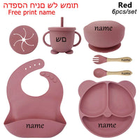 Baby Feeding Plate Sets Suction Bowl Silicone Plate For Kids 6Pcs Children Tableware Personalized Name Dinner Dishes Cups Spoon Purest Peak
