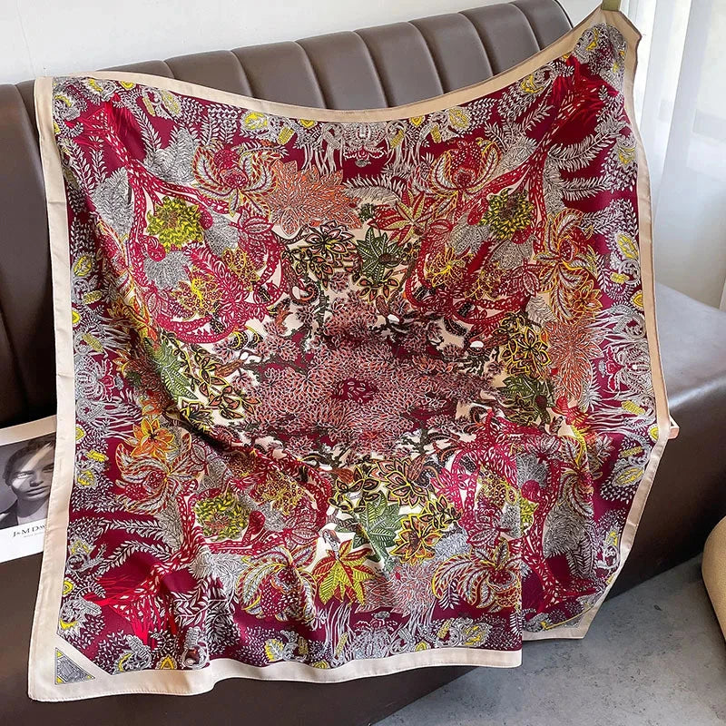 90*90Cm Square Scarf Twill Silk Feeling Women Head Shawls and Wraps Luxury Hair Tree Print Neck Scarves Hijab Bandana Pashmina Econic Blanks