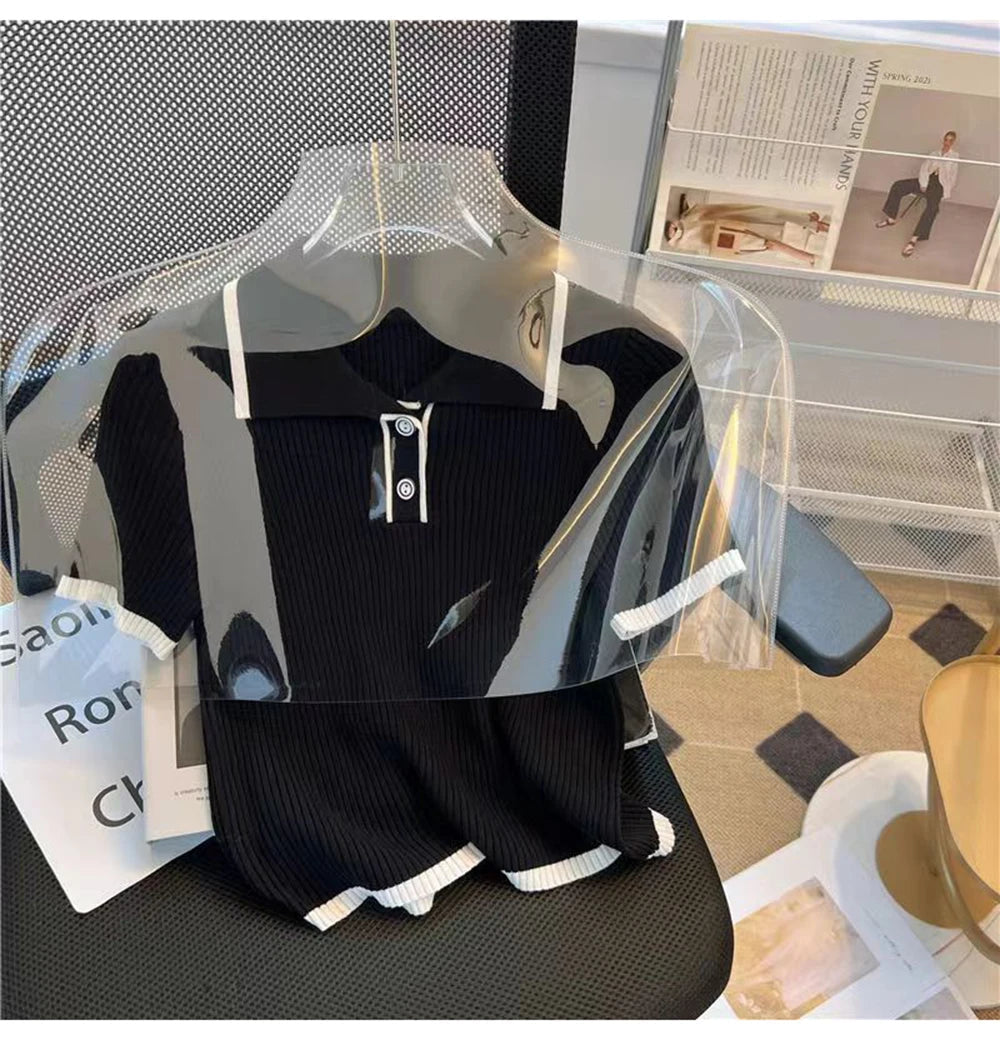 Ice silk knitted short sleeved T-shirt for women's summer 2024 new fashionable and stylish polo shirt top Quick Pick Grocers