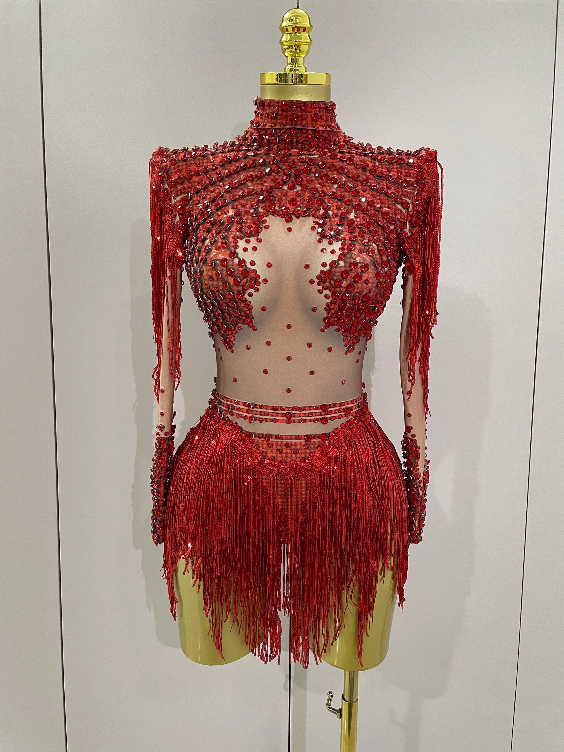Women Sparkly Rhinestone Sequin Tassel Stretch Bodysuits 2025 New Arrival Birthday Party Nightclub Dj Stage Performance Costume Quick Pick Grocers