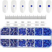 12Grids SS6-SS30 Mixed Nail Rhinestones Shiny Clear/Gold/Pink/Blue Diamond Flat-back Nail Gems Glass Stones Nails Decoration Econic Blanks