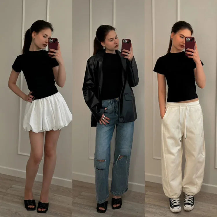 Basic T Shirts Women Cotton Slim Fit White Tops Summer Black Tees Crew Neck 100% Cotton T Shirt For Women Plain T-shirts Soft Quick Pick Grocers