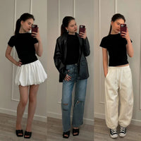 Basic T Shirts Women Cotton Slim Fit White Tops Summer Black Tees Crew Neck 100% Cotton T Shirt For Women Plain T-shirts Soft Quick Pick Grocers