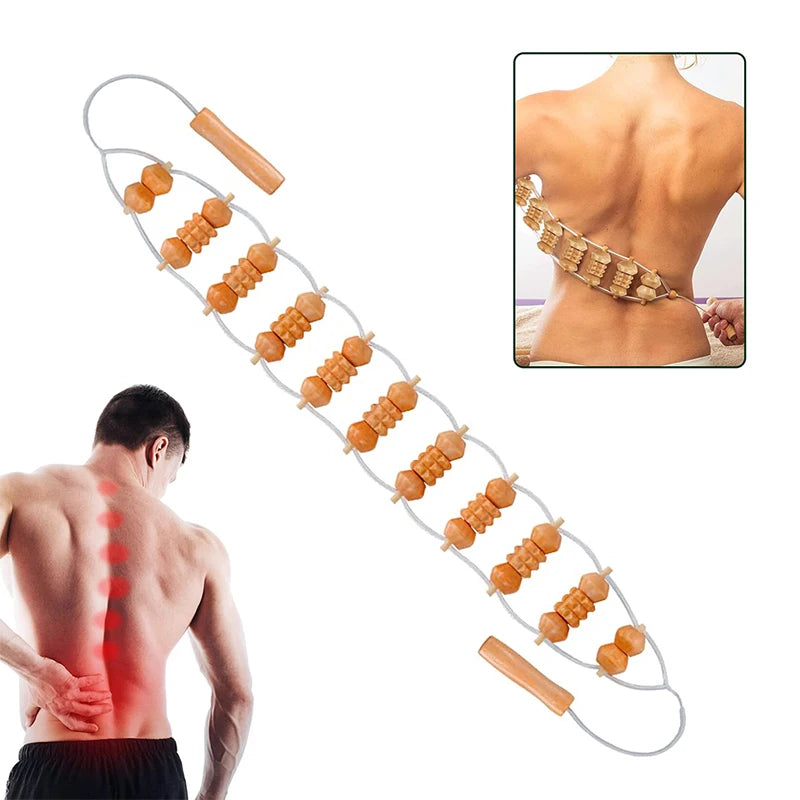 1pcs  Wooden Therapy Massage Tool Back Massager Roller Rope for Body Shaping Pain Relief Wooden Treatment Purest Peak