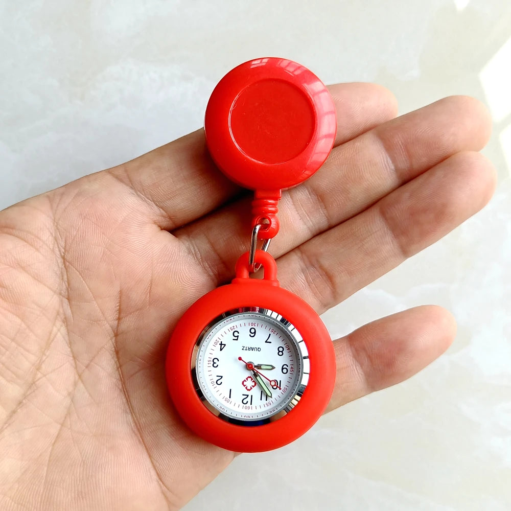 Retractable Blank Simple Nurse Doctor Hospital Pocket Watch Badge Reel Clip Hang Colourful Pendant Dress Watches Clock Quick Pick Grocers
