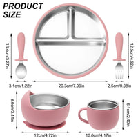 5PCS Stainless Steel Dishes Plate Baby Feeding Set With Detachable Silicone Sucker Bowl BPA Free Infant Fork Spoon Cup Gifts Purest Peak
