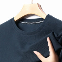 New Summer Waffle Round Neck Short Sleeved T-shirt for Men's Short Sleeved Top Quick Pick Grocers