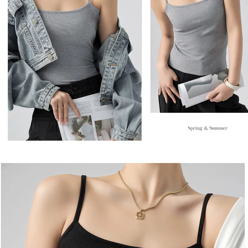 Women's Summer Basic Sleeveless Tank Top Spaghetti Strap Slim Fit Stretch Knitted Solid Color Camisole Quick Pick Grocers