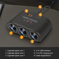3 in 1 USB Type C Socket 120W Car Cigarette Lighter Splitter 12V 24V Fast Charger Phone Power Adapter for Car DVR GPS Dashcam