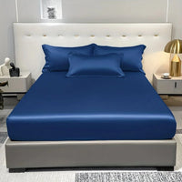 1 Simple Modern Satin Solid Color Fitted Sheet, Solid Color Ice Silk Bedspread For Bedroom, Bedding (Excluding Pillowcases) Quick Pick Grocers