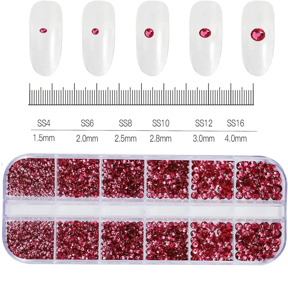 2400pcs+ Shiny Clear Crystal Gems Nail Rhinestones 1.5-4mm Mixed Round Glass Stone Flatback Nail Charms 12grids Nail Diamond DIY Econic Blanks