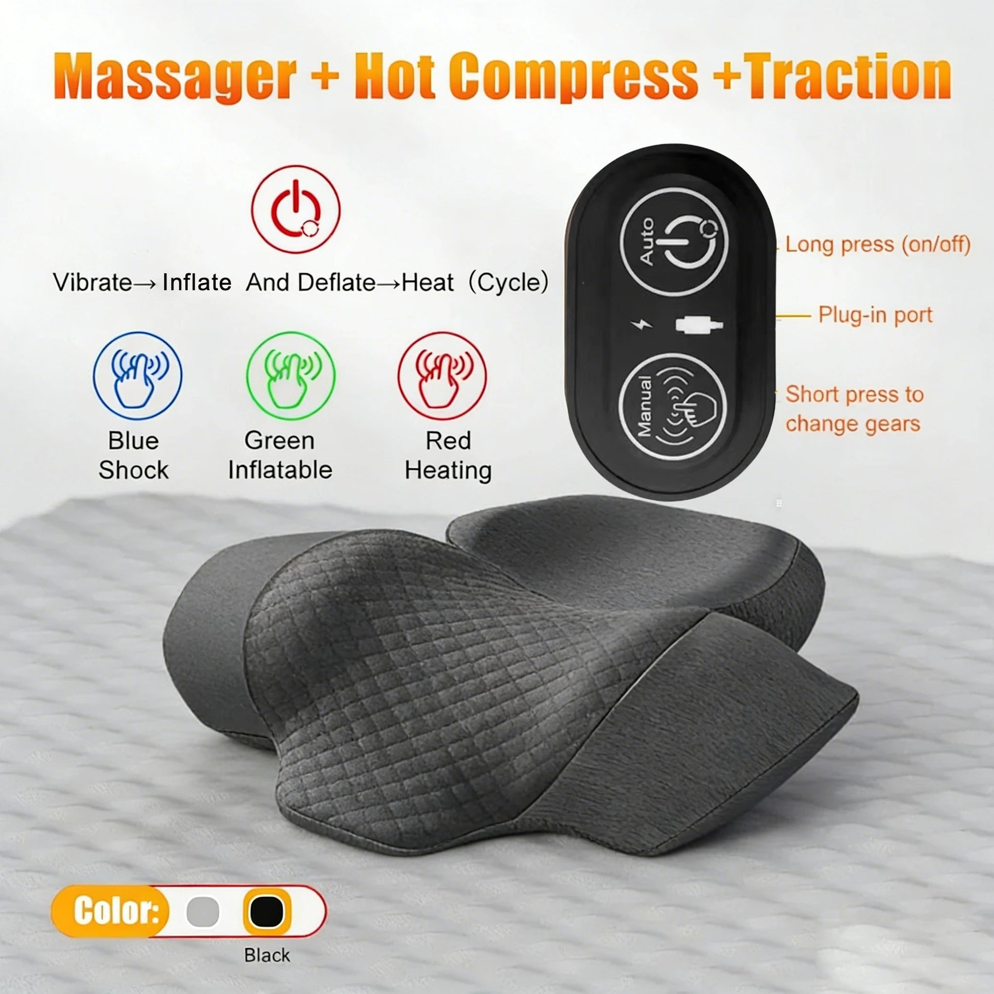 Electric Neck Massager Pillow Cervical Stretcher Heating Vibration Massage Back Traction Orthopedic Sleeping Pillows Support Quick Pick Grocers
