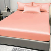 1 Simple Modern Satin Solid Color Fitted Sheet, Solid Color Ice Silk Bedspread For Bedroom, Bedding (Excluding Pillowcases) Quick Pick Grocers
