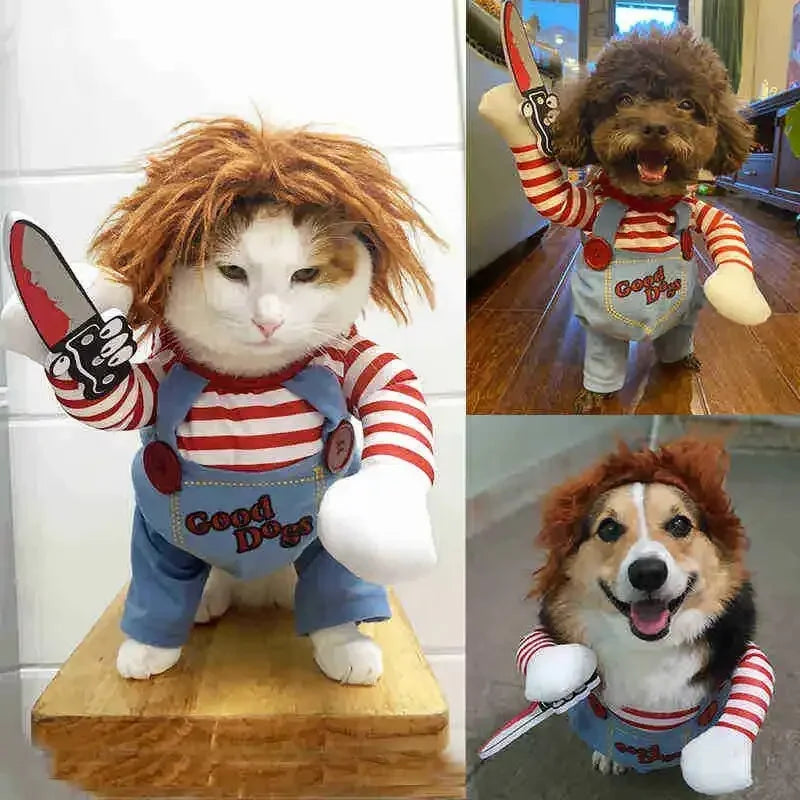 Halloween Dagger Pet Costume - Funny Knife-Holding Dog & Cat Standing Dress for Festival Dress-Up Econic Blanks