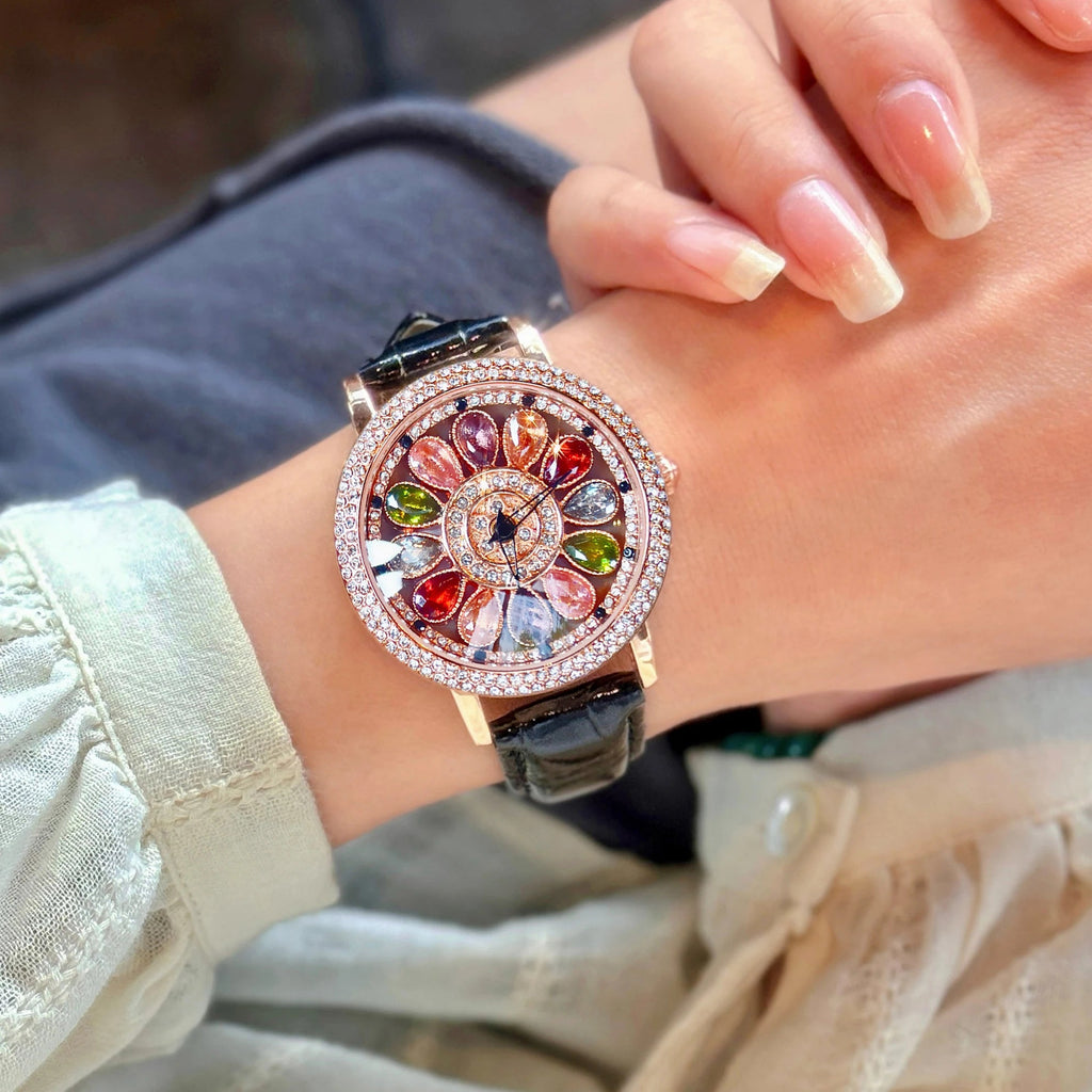 1pc Dazzling And Fashionable Women's Quartz Watch With Colorful Rhinestone Inlay, Featuring An Alluring Rotatable Dial, Durable Quick Pick Grocers