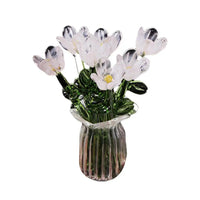 Glass Flower Decor Handcrafted Floral Sculpture Hand-blown Glass Flower Bouquet with Vase Mini Floral Decoration for Home Room Quick Pick Grocers