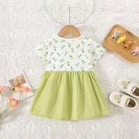 (0-3 Years Old) Summer Baby Girl Cotton Flower Fake Two-Piece Shoulder Strap Dress Girl Cute Short Sleeved Dress Econic Blanks