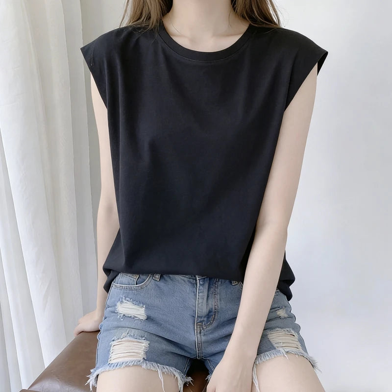 Woman Loose Sleeveless Tank Top Summer Casual Vest Basic Daily T-shirt Sweet Style Suitable For Students Stretchy Soft Lady Wear Quick Pick Grocers