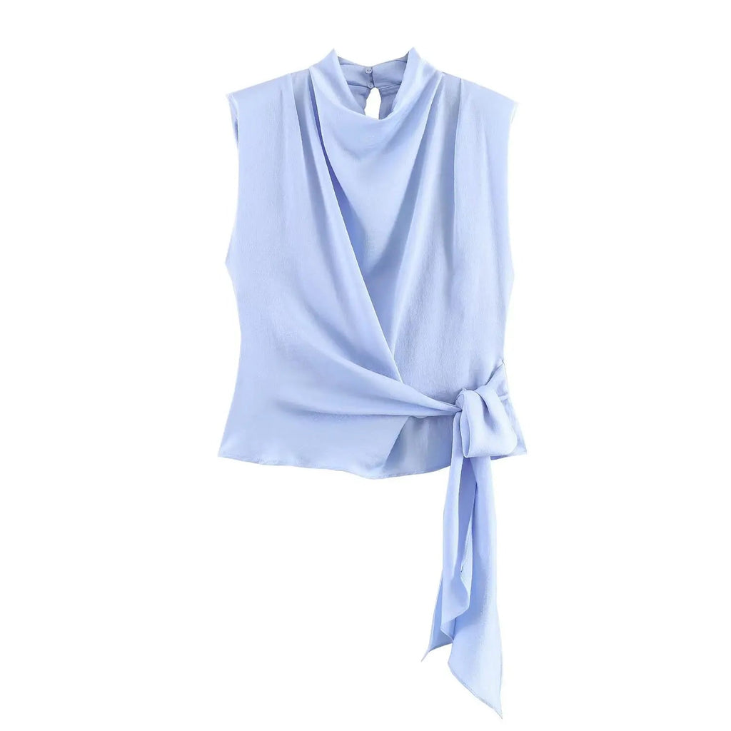 Women's Top 2026 Spring New Style Orange Sleeveless Satin Texture Long Ribbon Top Elegant and Stylish Unique Fashion Focus Quick Pick Grocers
