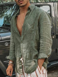 Men's casual fashion solid color thin long-sleeved shirt, lapel cardigan, suitable for outdoor activities Quick Pick Grocers