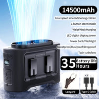 Socoolfan 14500mAh Outdoor Fan Portable Waist Hanging Neck Strong Dual Air Vents Fans for Travel Sports Courier Outdoor Working Quick Pick Grocers