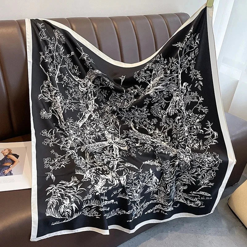 90*90Cm Square Scarf Twill Silk Feeling Women Head Shawls and Wraps Luxury Hair Tree Print Neck Scarves Hijab Bandana Pashmina Econic Blanks