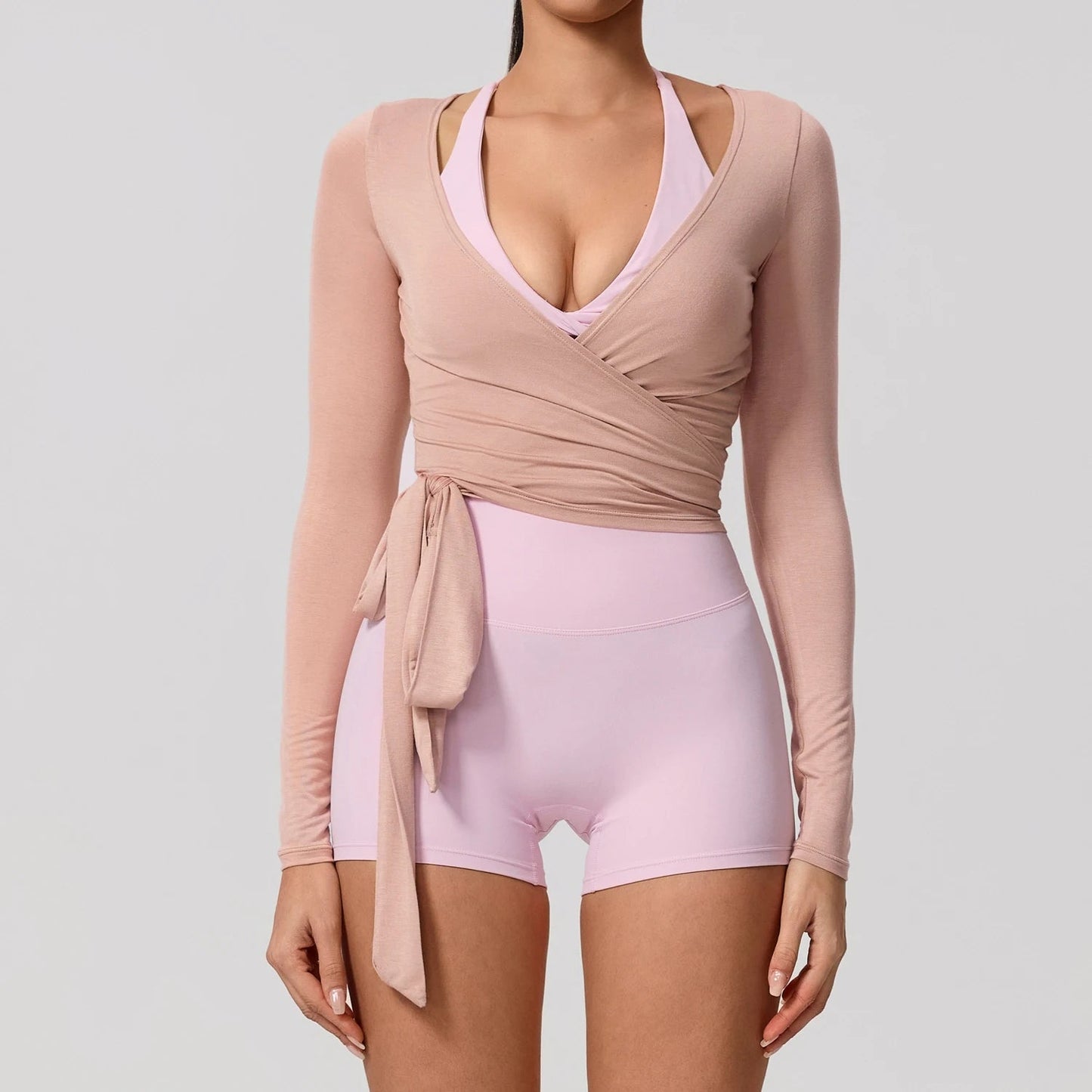 Hearuisavy Summer Women's Yoga Shirt Long Sleeve Sportswear Gym Breathable Quick Dry Sports Top Pilates Dance Ballet Wrap Tops Quick Pick Grocers