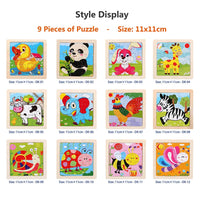 11cm/4.33in Kids Wooden Jigsaw Puzzle Games Cartoon Animal Vehicle Pattern Children Montessori Educational Toys Econic Blanks