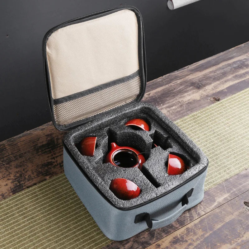 With Travelling Bag 4 Cups Chinese Kung Fu Tea Set Travel Set Ceramic Portable Teapot Porcelain Teaset Gaiwan Tea Cups Tea Tool Quick Pick Grocers