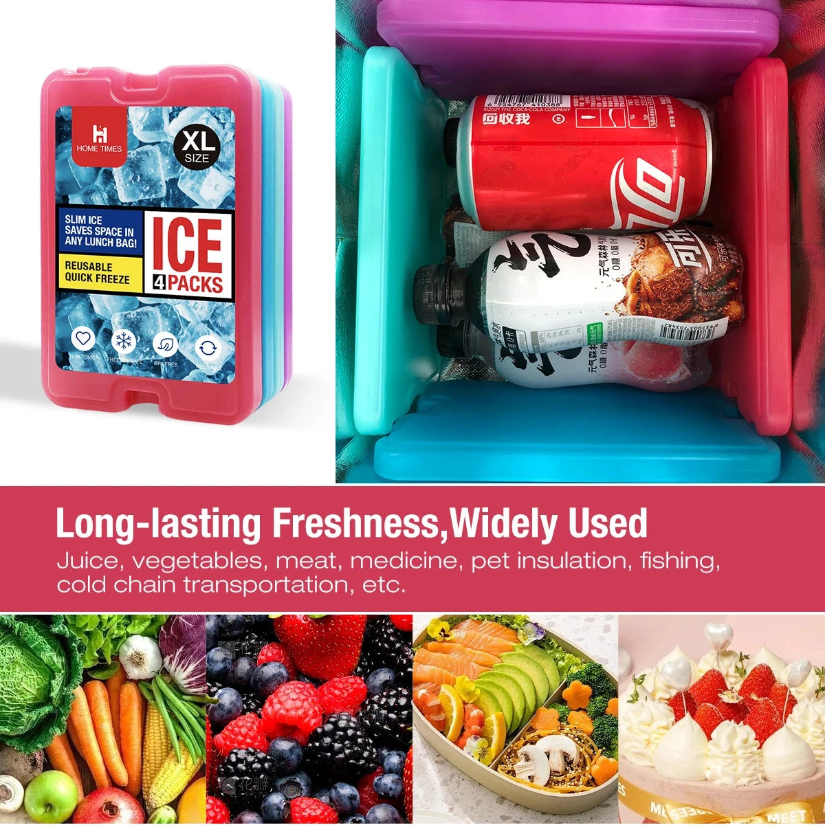 4 Ice packs for Lunch Box, Freezer Ice packs Slim Long Lasting Cool packs for Lunch Bags and Cooler Econic Blanks