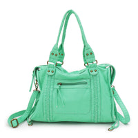 Vintage Washed PU Leather Large Capacity Tote Zip Pockets Braid Decor Shoulder Cross body Bag Unisex Women Daily Travel Handbag Quick Pick Grocers