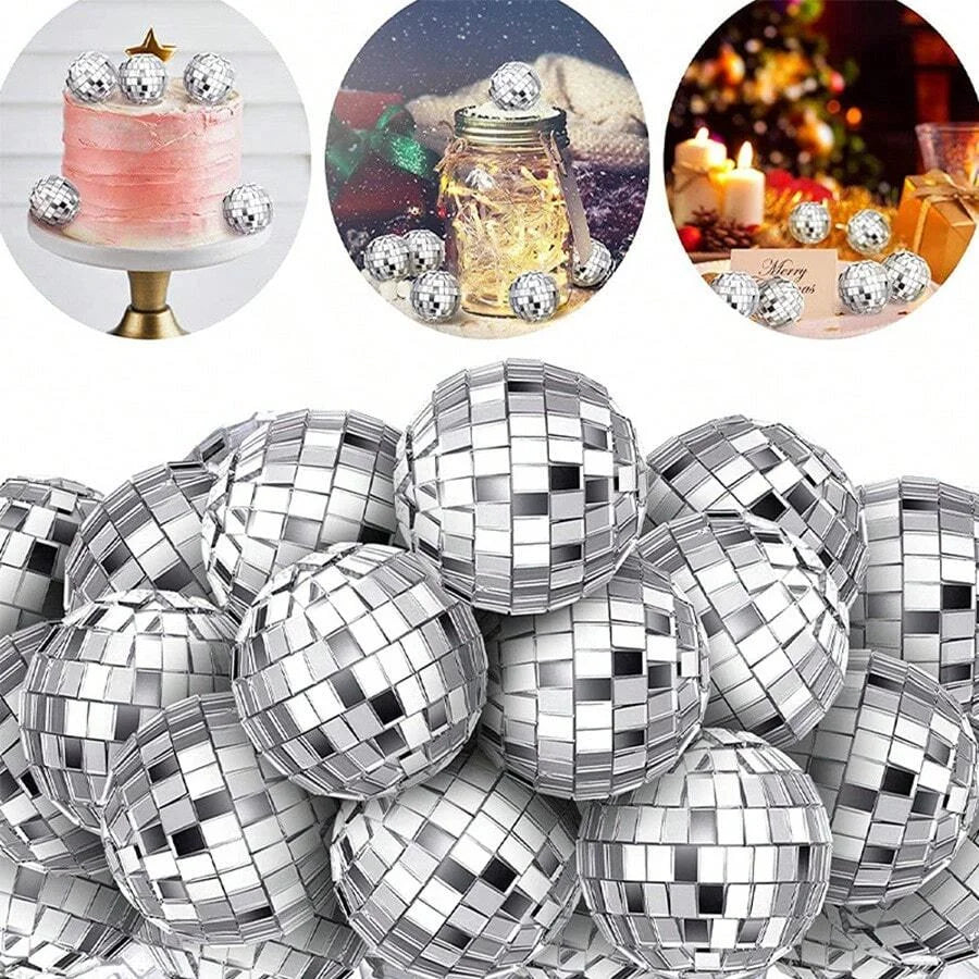 10pc Mini Mirror Disco Ball Stage Light Reflective Rotating Bright Silver Glass Ball Christmas Birthday Wedding Party Cake Decor Econic Blanks