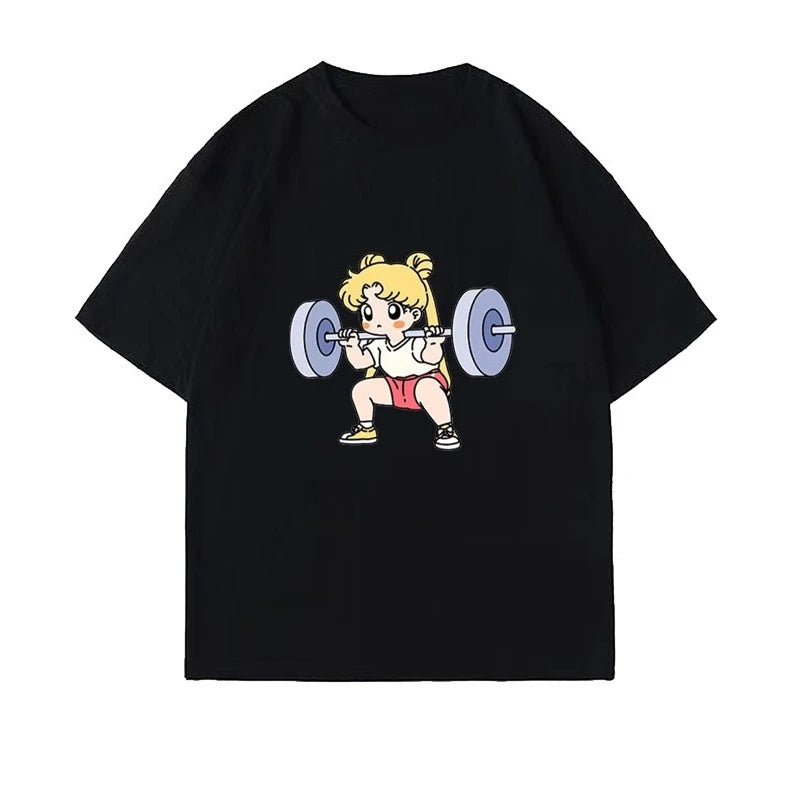 Sailor Moon Lifting Iron Fitness Women's T-Shirt Cotton Girl Children Parent-Child Summer Loose Cute Sweet Fun Short Sleeves Top Quick Pick Grocers