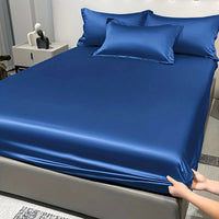 1 Simple Modern Satin Solid Color Fitted Sheet, Solid Color Ice Silk Bedspread For Bedroom, Bedding (Excluding Pillowcases) Quick Pick Grocers