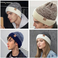 New Unisex Two-Tone Winter Hats Add Fur Lined Men And Women Fashion Warm Beanie Cap Casual Winter Knitted Hats Purest Peak