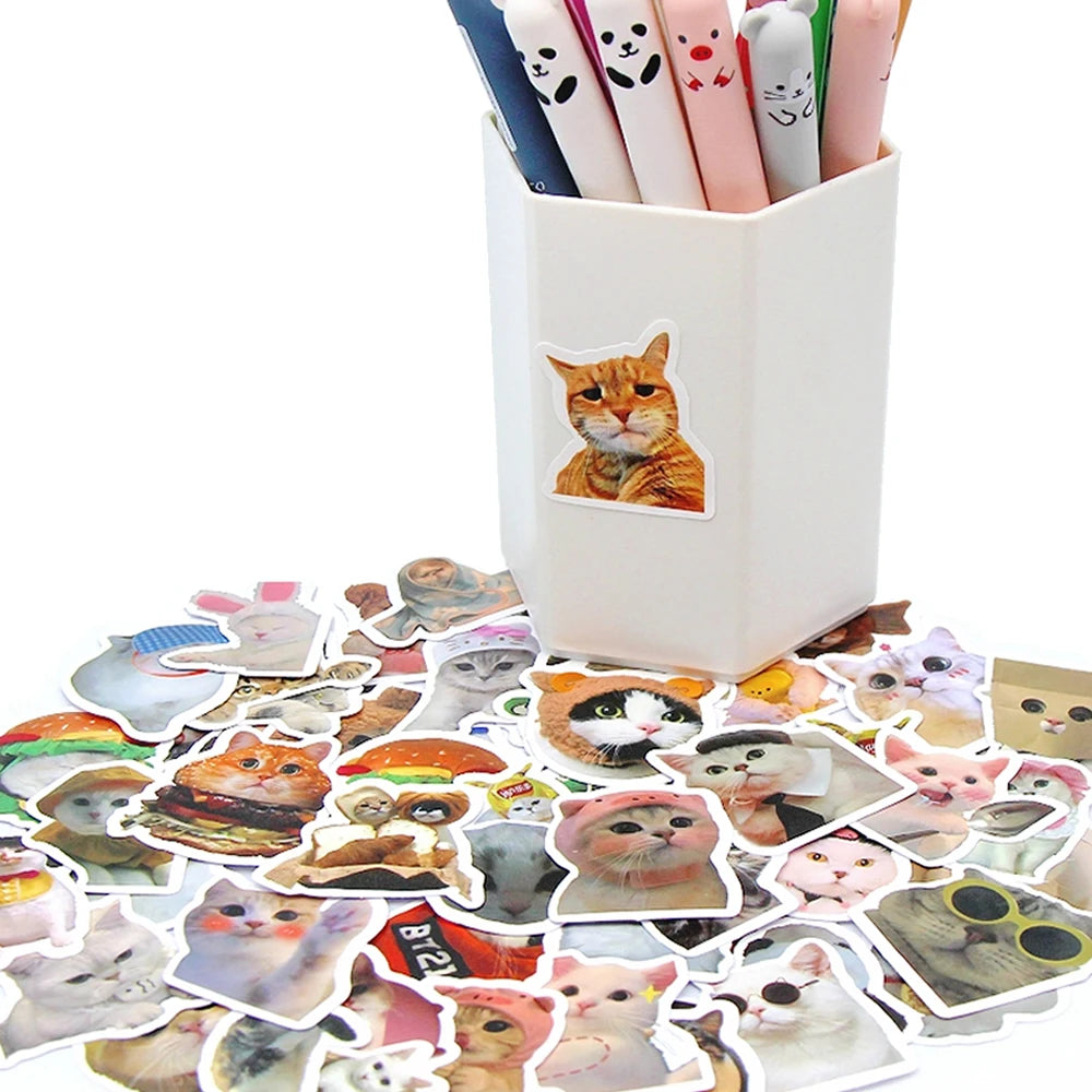 100/500/1000pcs Funny Cat Stickers Cartoon Cute Decals Toy Stationery Guitar Phone Bicycle Laptop Luggage Graffiti Kids Sticker Quick Pick Grocers
