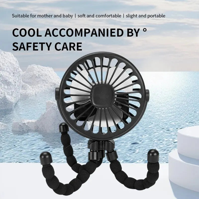 New Multifunctional Childrens Stroller Mini Fan Portable USB Charging Small Fan Mobile Phone Holder Outdoor Handheld Octopus Fan Purest Peak