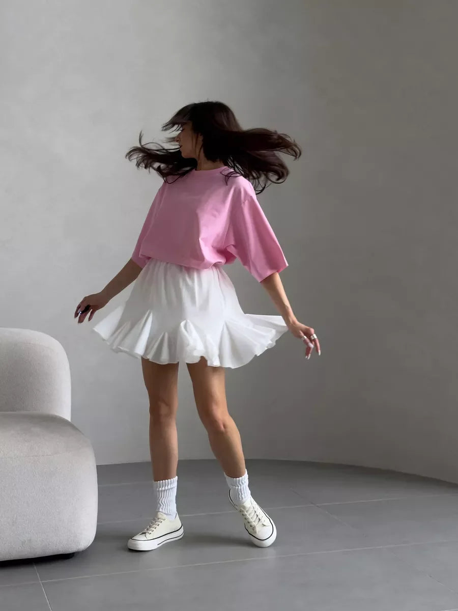 Hirsionsan Summer Casual Oversized T-shirts Women 100% Cotton Pink Loose Tees 2025 New Cusual Solid O Neck Female Aesthetic Tops Quick Pick Grocers