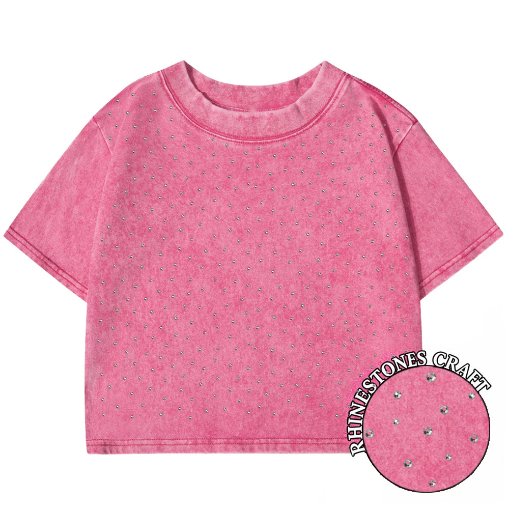 100% Cotton Washed T-Shirts For Women Loose O-Neck Crop Tops Y2k Street Female Clothes Summer Casual Vintage Short Sleeve Tees Quick Pick Grocers