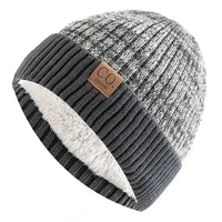 New Unisex Two-Tone Winter Hats Add Fur Lined Men And Women Fashion Warm Beanie Cap Casual Winter Knitted Hats Purest Peak