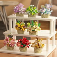 DIY MOC Potted Rose Sunflower Plants Succulents Bonsai Tree Gardens Romantic Building Blocks Model Bricks Kids Sets Kits Toys Purest Peak Salt