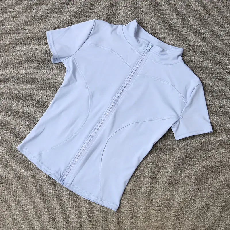 Summer High Quality Waist Slimming Training Tops Women's Quick-drying Tight Stand Collar Full Zipper Short Sleeves Yoga shirts Quick Pick Grocers