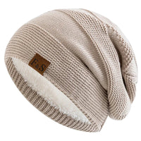 New Unisex Slouchy Winter Hats Add Fur Lined Men And Women Warm Beanie Cap Casual Label Decor Winter Knitted Hats Purest Peak