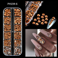 12Grids SS6-SS30 Mixed Nail Rhinestones Shiny Clear/Gold/Pink/Blue Diamond Flat-back Nail Gems Glass Stones Nails Decoration Econic Blanks