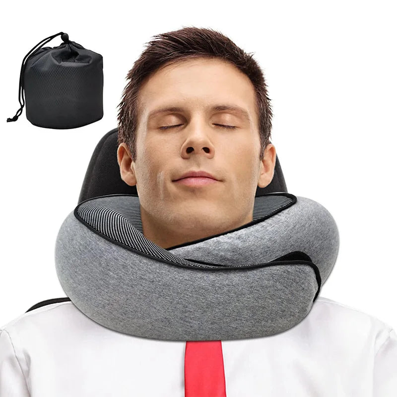 Travel Neck Pillow Memory Foam U-shaped Pillow Snail Style Travel Neck Support Portable Adjustable Soft Noon Break Sleep Pillows Quick Pick Grocers