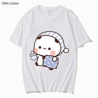 Couple Shirts Kawaii Cute BuBu Panda Going To Sleep with DuDu Bear Graphic Tshirt Cotton Men Women Clothes Long Sleeve Tees Quick Pick Grocers