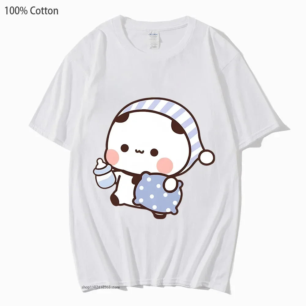 Couple Shirts Kawaii Cute BuBu Panda Going To Sleep with DuDu Bear Graphic Tshirt Cotton Men Women Clothes Long Sleeve Tees Quick Pick Grocers