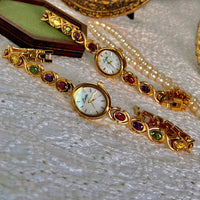 1pc New High-End Luxury Women's Watch Embedded With Colorful Tourmalines, Diamonds And An Oval Shaped Mother Of Pearl Dial. Quick Pick Grocers