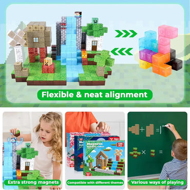 Magnetic Blocks - Build Mine Magnet World Edition Magnetic Cubes Construction Toys for Boys Girls STEM Montessori Sensory Toys Econic Blanks