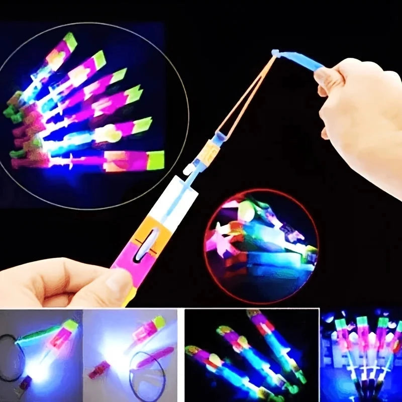 10pcs Led Light Rockets - Bright Flying Toys with Slingshot Launchers, Party Favors for Birthdays, Halloween, Christmas Econic Blanks